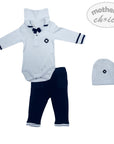 INF BOYS 3PC NAVY SAILOR ROMPER SET 6-9M