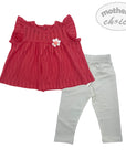 INF GIRLS 2PC SET WHT/FUSCIA 'FLOWER' 6-12M