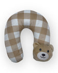 M/C SUPER SOFT CORAL FLEECE WITH PRINTED MINK BINDING BLANKET AND PILLOW SET NEUTRAL BROWN BEAR