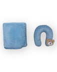 M/C SUPER SOFT CORAL FLEECE WITH PRINTED MINK BINDING BLANKET AND PILLOW SET BOY'S BLUE BEAR