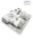 M/C HOODED TOWEL AND 4 WASHCLOTHS AND WASH SPONGE ELEPHANT