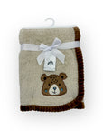 M/C SUPER SOFT CORAL FLEECE AND BINDING BLANKET NEUTRAL BEAR