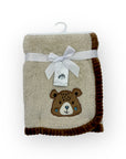 M/C SUPER SOFT CORAL FLEECE AND BINDING BLANKET NEUTRAL BEAR