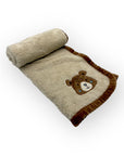 M/C SUPER SOFT CORAL FLEECE AND BINDING BLANKET NEUTRAL BEAR