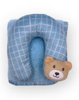 M/C SUPER SOFT CORAL FLEECE WITH PRINTED MINK BINDING BLANKET AND PILLOW SET BOY'S BLUE BEAR