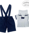 INF BOYS 2PC NAVY SAILOR DUNGAREE SET 6-9M