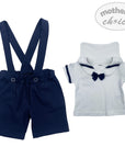 INF BOYS 2PC NAVY SAILOR DUNGAREE SET 3-6M