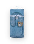 M/C SUPER SOFT CORAL FLEECE WITH PRINTED MINK BINDING BLANKET AND PILLOW SET BOY'S BLUE BEAR