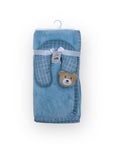M/C SUPER SOFT CORAL FLEECE WITH PRINTED MINK BINDING BLANKET AND PILLOW SET BOY'S BLUE BEAR