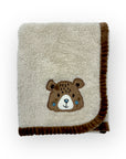 M/C SUPER SOFT CORAL FLEECE AND BINDING BLANKET NEUTRAL BEAR