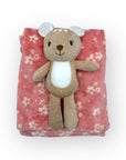 M/C PRINTED FLANNEL BLANKET WITH TOY SET GIRL'S PINK REINDEER
