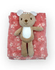 M/C PRINTED FLANNEL BLANKET WITH TOY SET GIRL'S PINK REINDEER