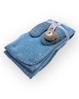 M/C SUPER SOFT CORAL FLEECE WITH PRINTED MINK BINDING BLANKET AND PILLOW SET BOY'S BLUE BEAR