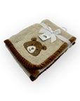 M/C SUPER SOFT CORAL FLEECE AND BINDING BLANKET NEUTRAL BEAR