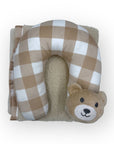 M/C SUPER SOFT CORAL FLEECE WITH PRINTED MINK BINDING BLANKET AND PILLOW SET NEUTRAL BROWN BEAR