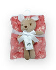 M/C PRINTED FLANNEL BLANKET WITH TOY SET GIRL'S PINK REINDEER