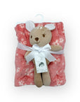 M/C PRINTED FLANNEL BLANKET WITH TOY SET GIRL'S PINK REINDEER