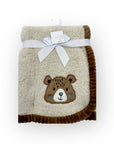 M/C SUPER SOFT CORAL FLEECE AND BINDING BLANKET NEUTRAL BEAR