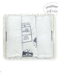 M/C 3PC HOODED TOWELS AND 3PC FACECLOTHS MILK BOTTLE
