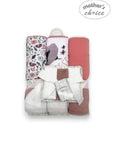 M/C 3PC HOODED TOWELS AND 3PC FACECLOTHS PINK PLANTS