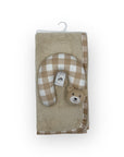 M/C SUPER SOFT CORAL FLEECE WITH PRINTED MINK BINDING BLANKET AND PILLOW SET NEUTRAL BROWN BEAR