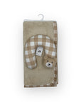 M/C SUPER SOFT CORAL FLEECE WITH PRINTED MINK BINDING BLANKET AND PILLOW SET NEUTRAL BROWN BEAR