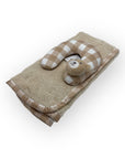 M/C SUPER SOFT CORAL FLEECE WITH PRINTED MINK BINDING BLANKET AND PILLOW SET NEUTRAL BROWN BEAR