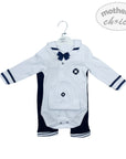 INF BOYS 3PC NAVY SAILOR ROMPER SET 6-9M