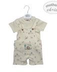INF BOYS 2PC NATURAL SAFARI DUNGAREE SET 3-6M