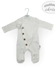 M/C 100% COTTON SIDE BUTTON ROMPER WHT 3-6M