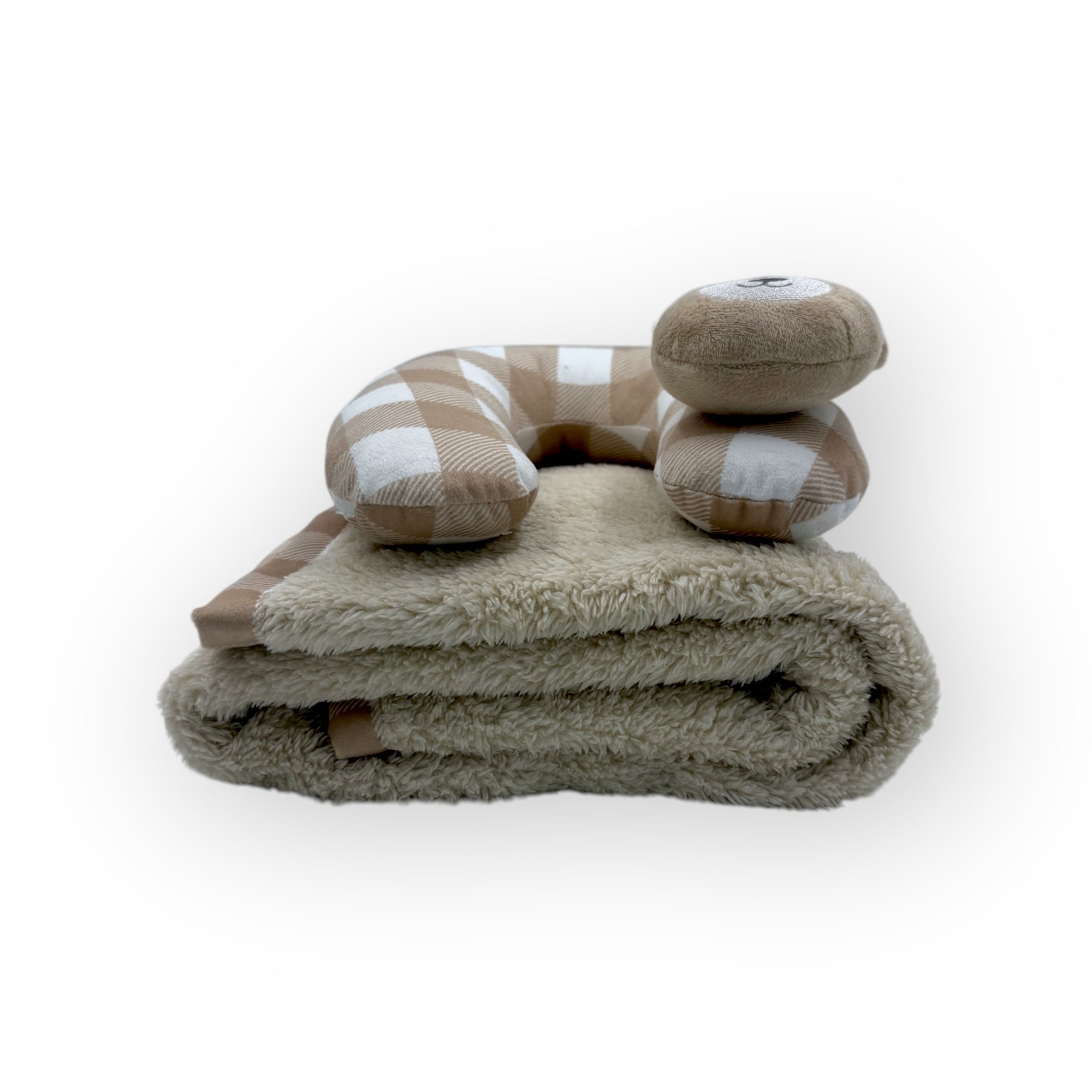 M/C SUPER SOFT CORAL FLEECE WITH PRINTED MINK BINDING BLANKET AND PILLOW SET NEUTRAL BROWN BEAR