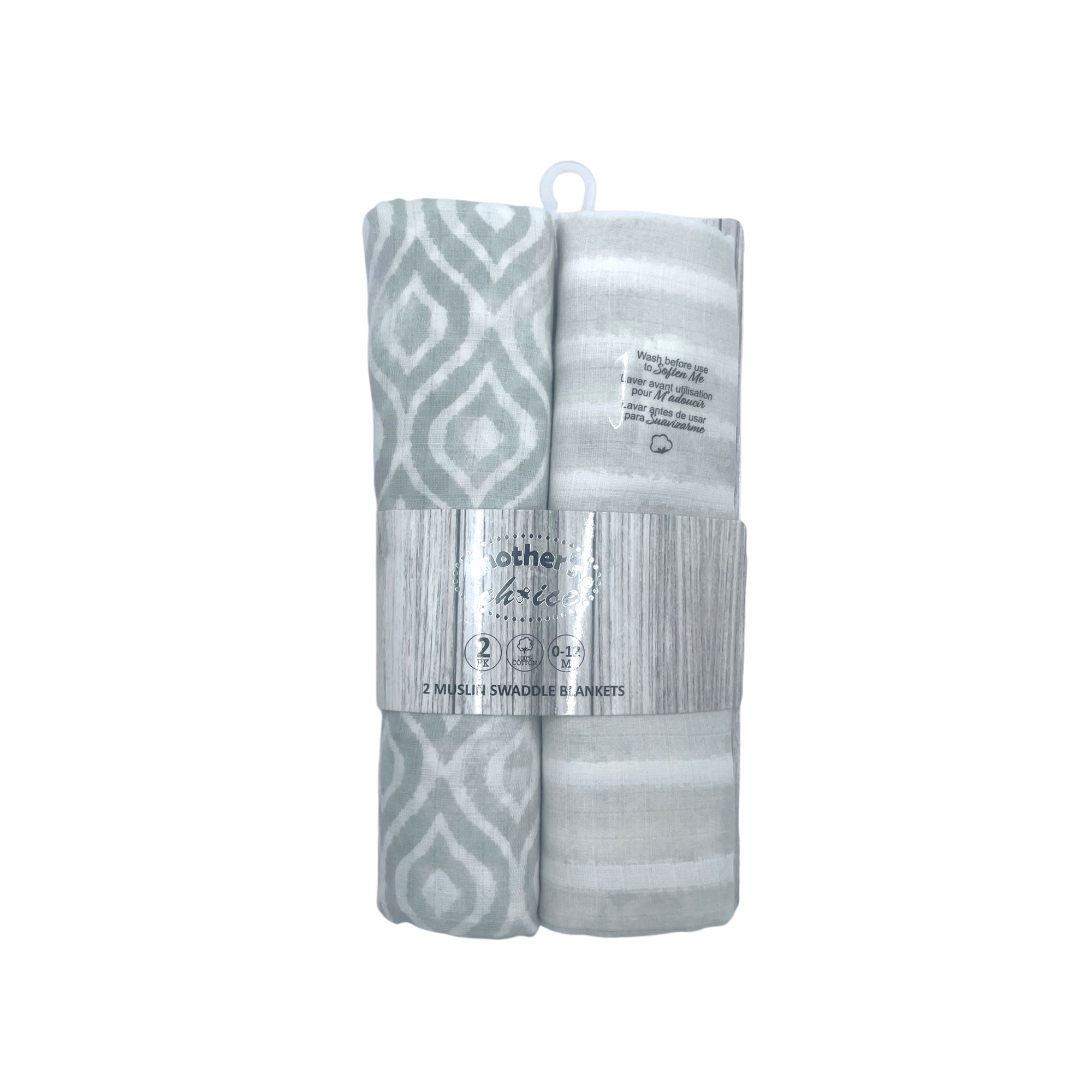 M/C 2 MUSLIN SWADDLE BLANKETS GREY