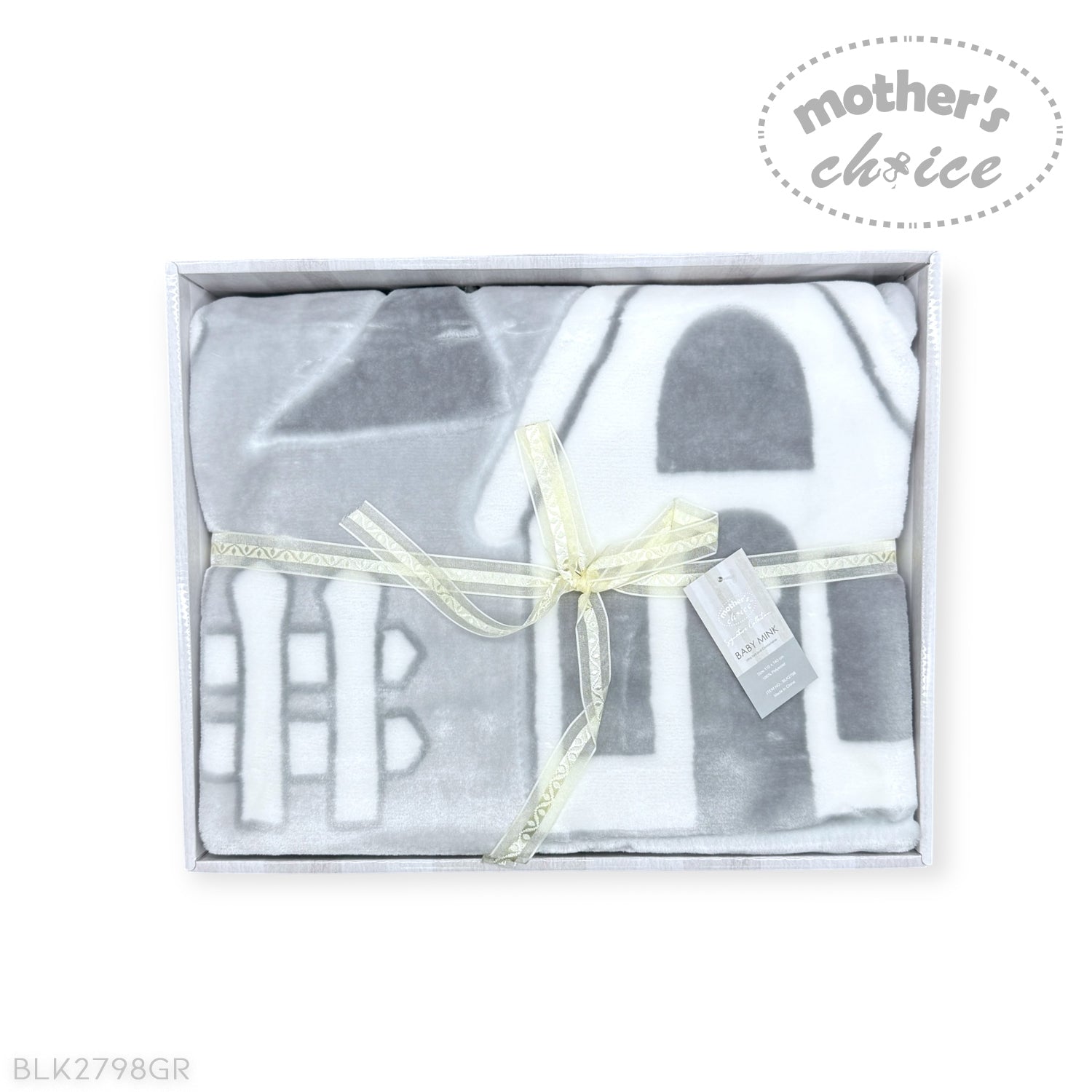 MOTHERS CHOICE INFANTS CUTWORK BLANKET HOUSE GREY/WHITE