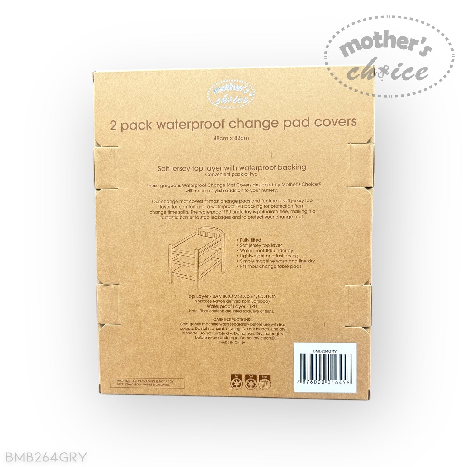 M/C BAMBOO 2PK WATERPROOF CHANGE MAT GREY – Mothers Choice