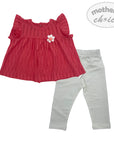 INF GIRLS 2PC SET WHT/FUSCIA 'FLOWER'  6-12M