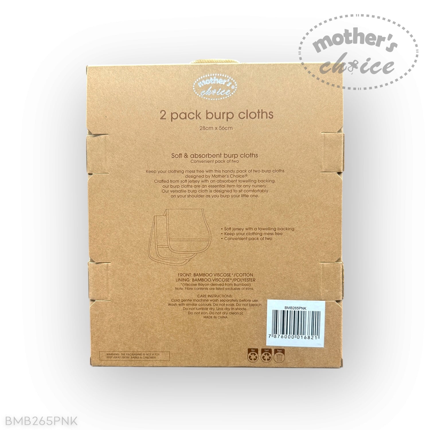 M/C BAMBOO 2PK  BURP CLOTHS PINK