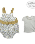 M/C SHORT FLORAL ROMPER YELLOW/GREY 6M