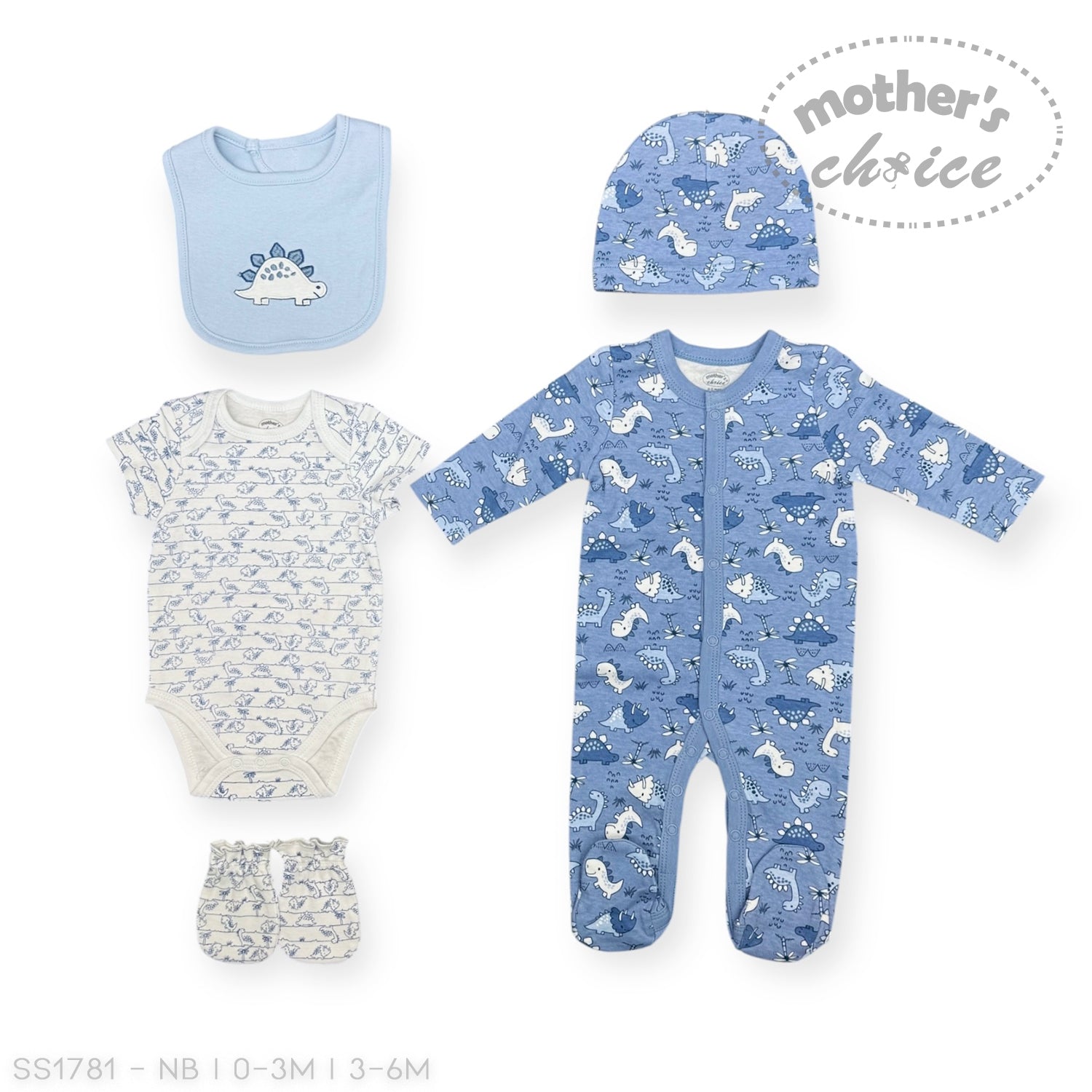 5PC STARTER PACKS BLUE DINO NEWBORN