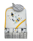 MC BABY HOODED TOWEL AND 5 PIECE FACECLOTH SET - EXPLORER