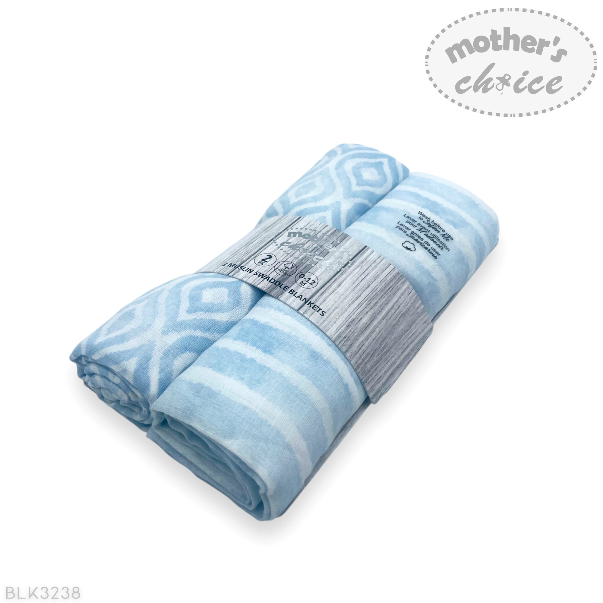 M/C 2 MUSLIN SWADDLE  BLANKETS BLUE