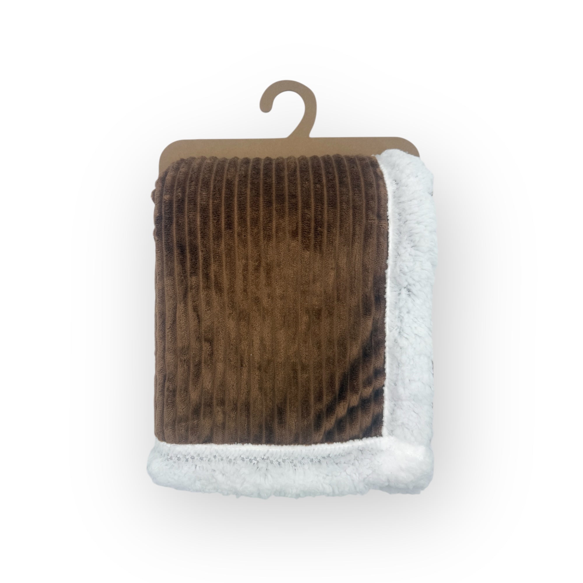 M/C SHERPA FLEECE STRIPE BLANKET BROWN
