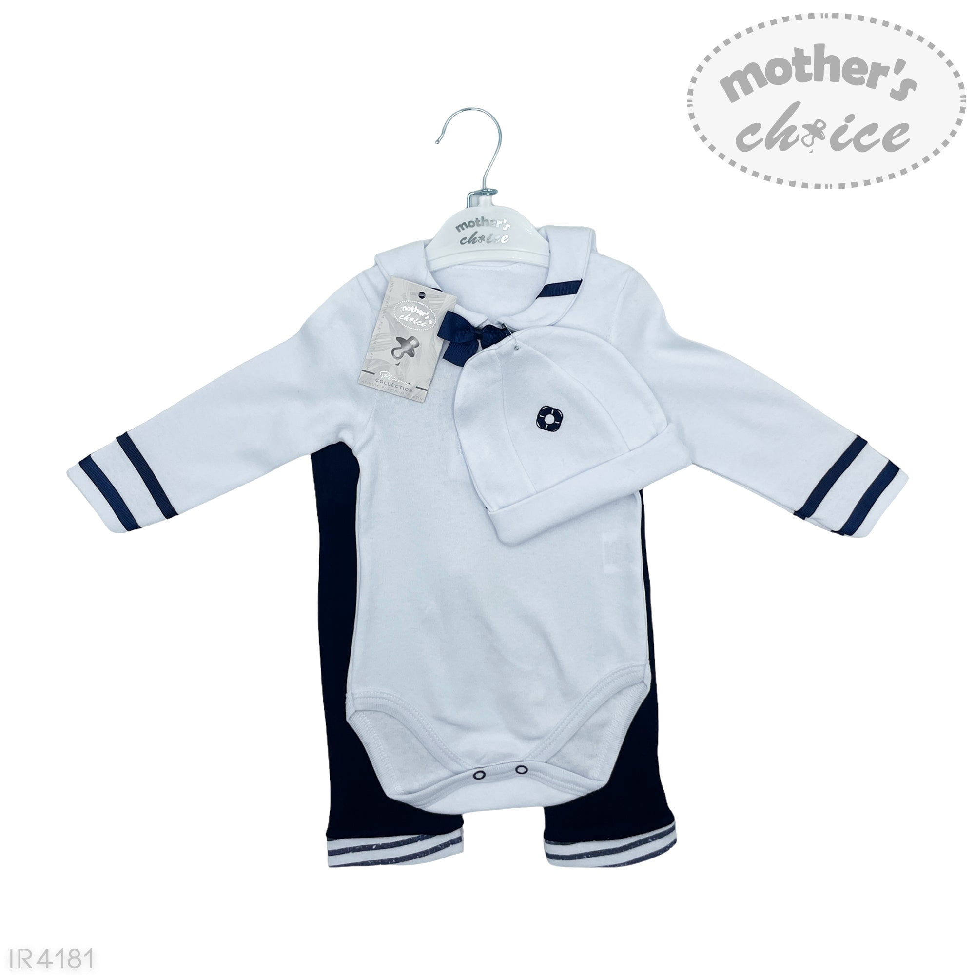INF BOYS 3PC NAVY SAILOR ROMPER  SET 6-9M