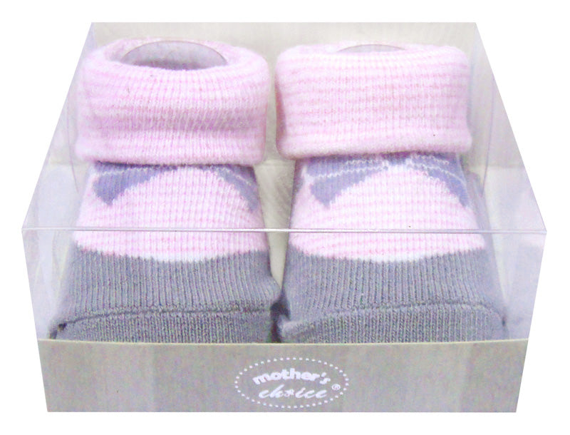 INF GIRLS BOX SOCKS &#39;GREY/PINK DESIGN&#39;