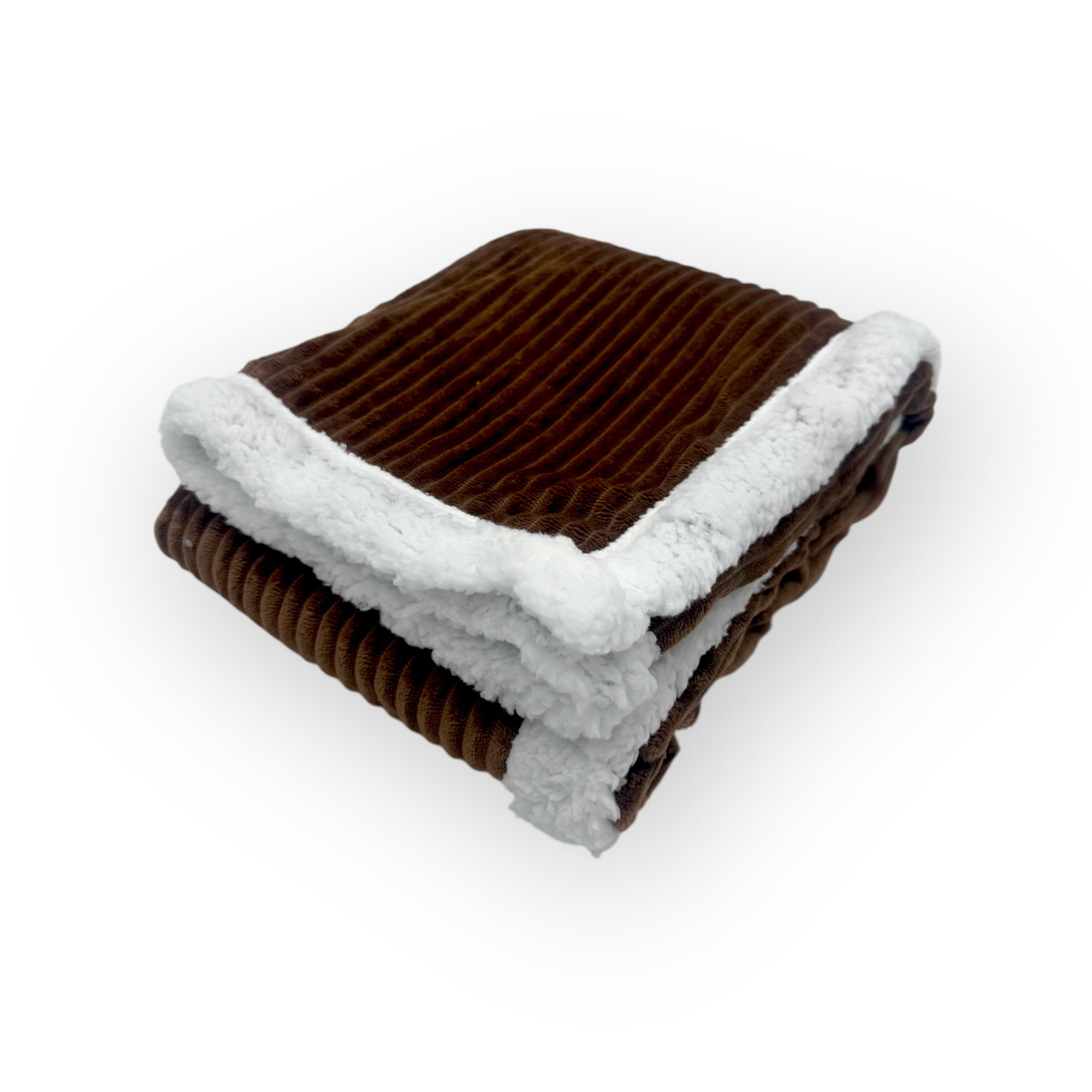M/C SHERPA FLEECE STRIPE BLANKET BROWN