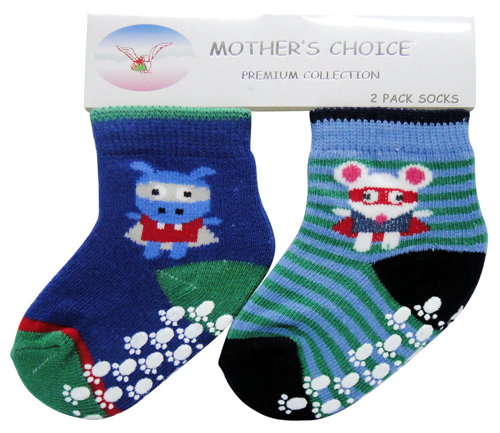 BOYS 2 PACK NON SLIP SOCKS BRIGHTS