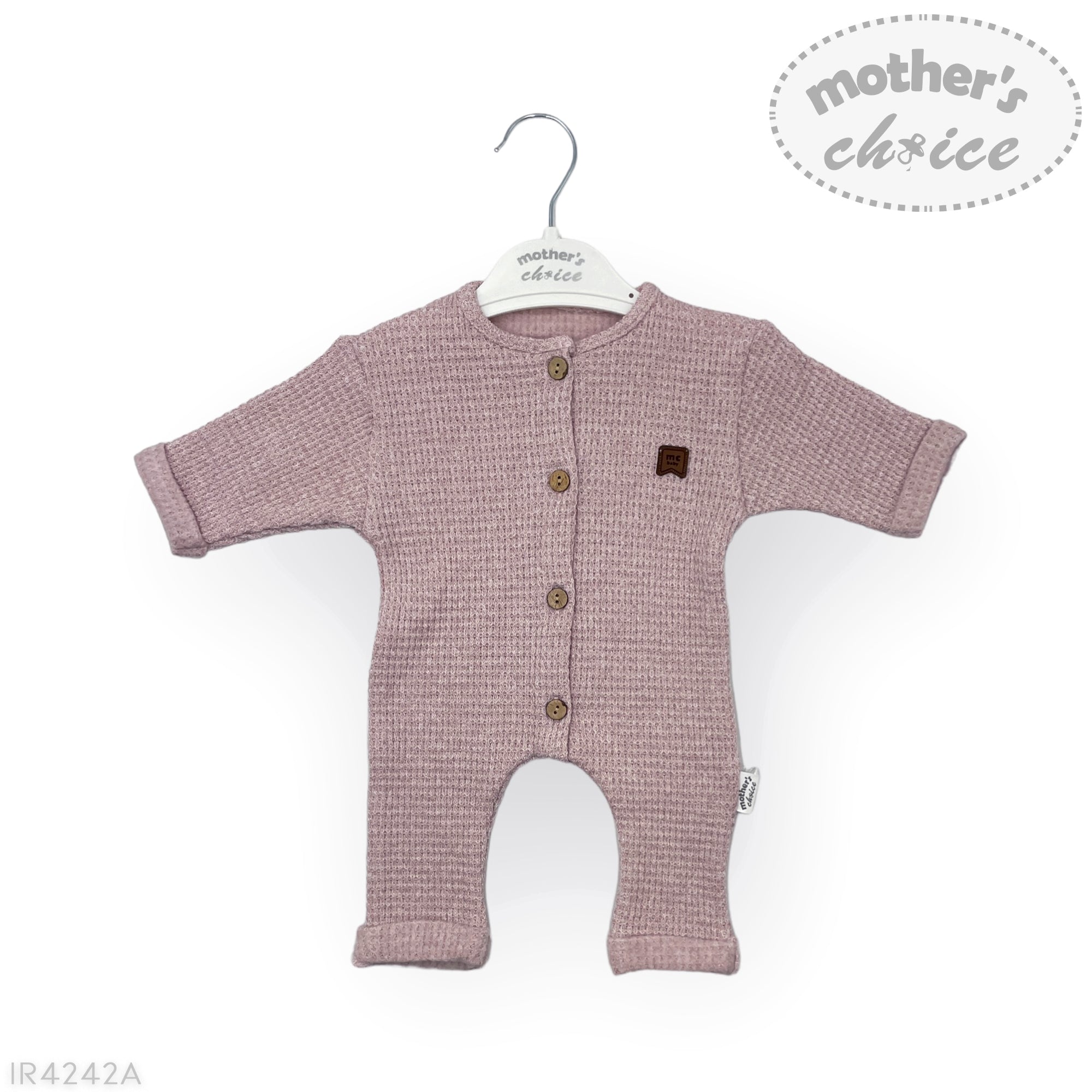 M/C BASIC RAISED WAFFLE ROMPER NEWBORN PINK
