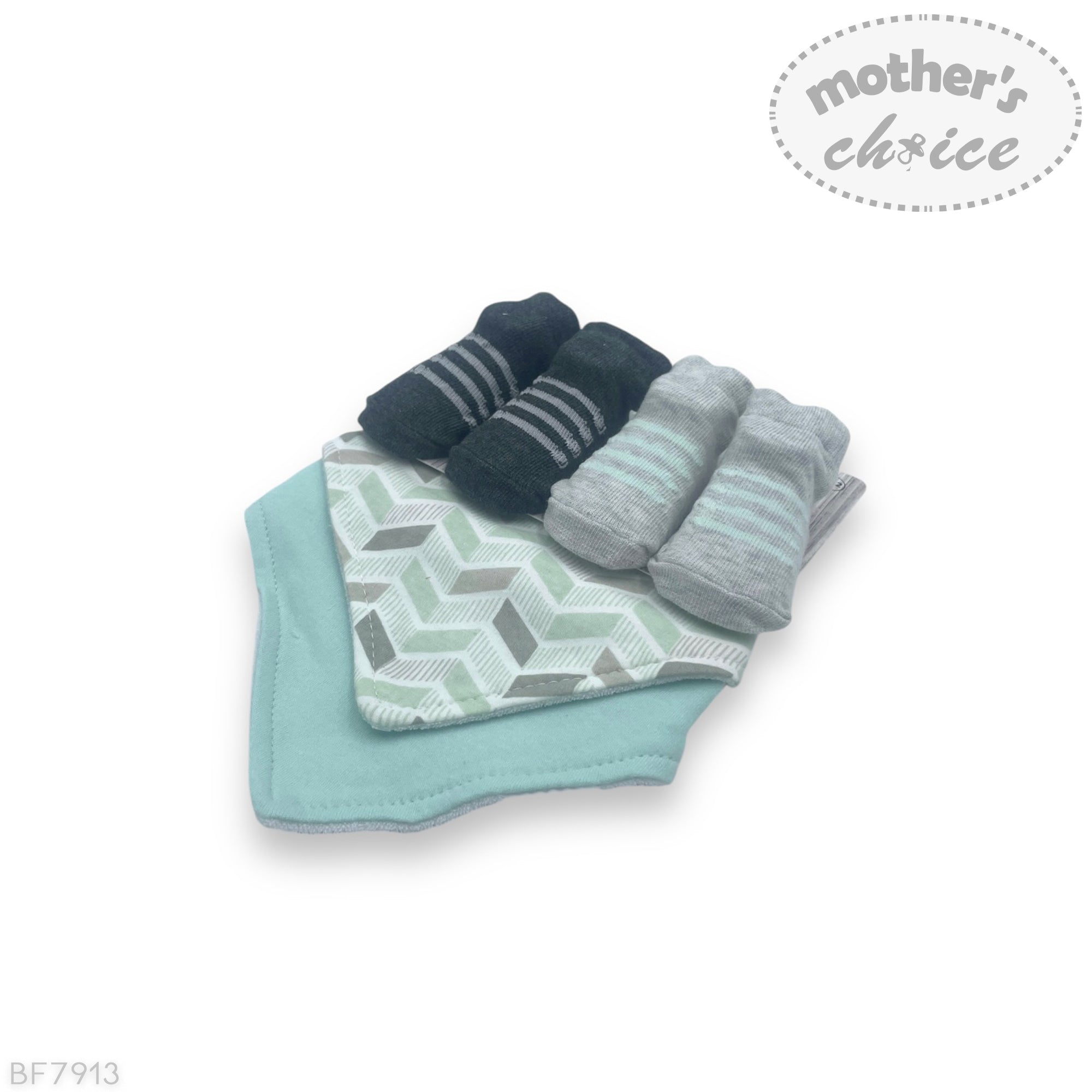 M/C 4PK BIB AND SOCK SET GREY/MINT