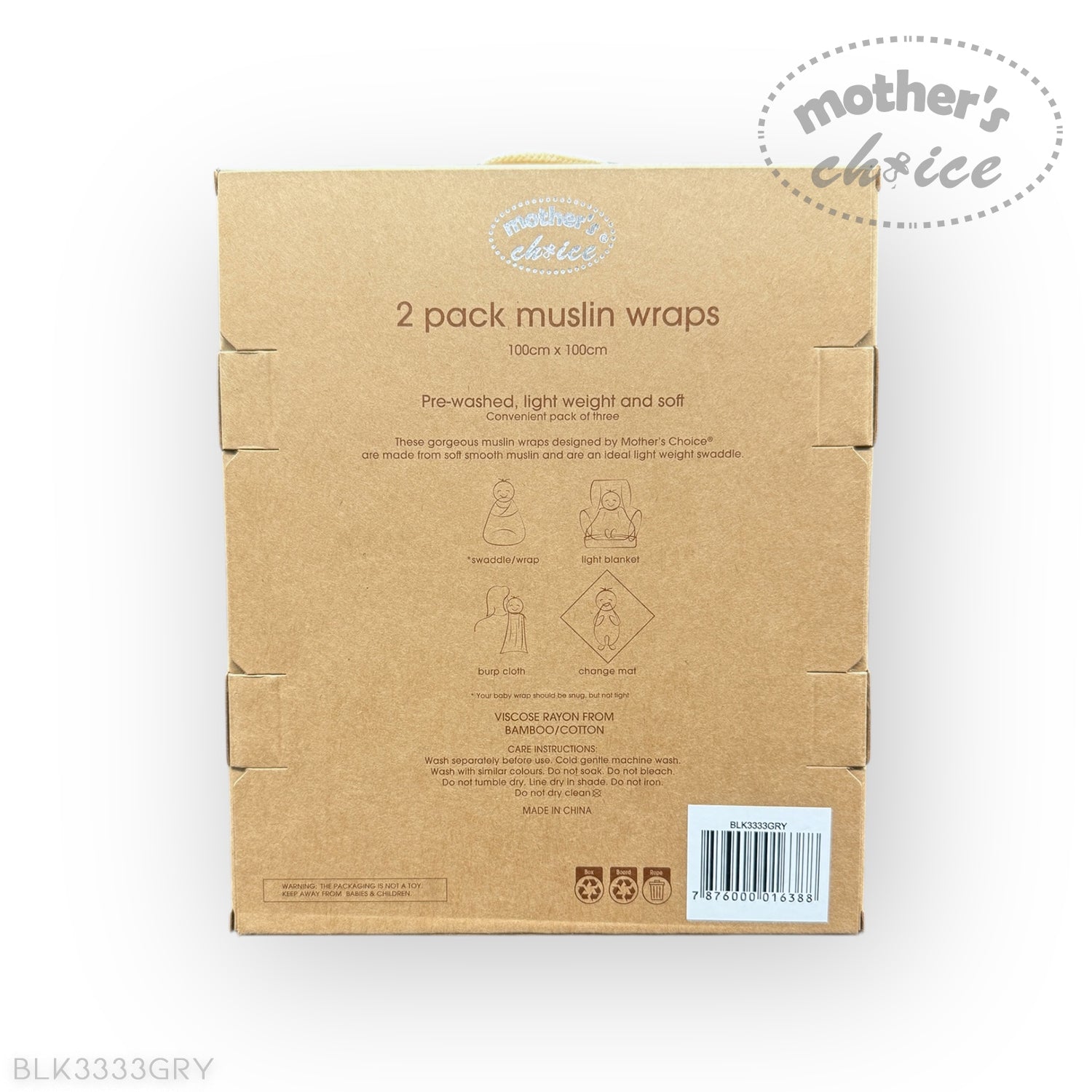 M/C BAMBOO 2PK MUSLIN WRAP GREY