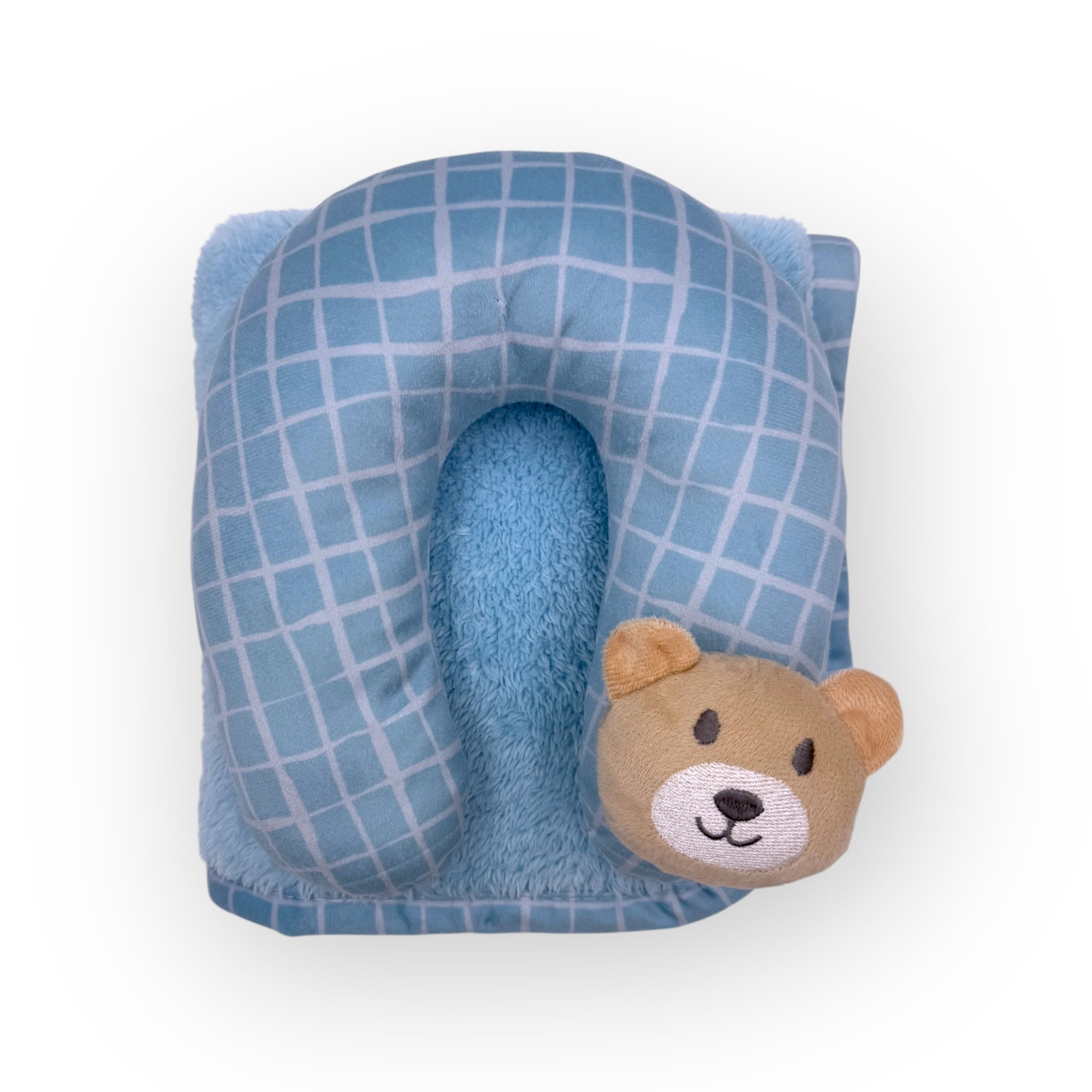 M/C SUPER SOFT CORAL FLEECE WITH PRINTED MINK BINDING BLANKET AND PILLOW SET BOY&#39;S BLUE BEAR
