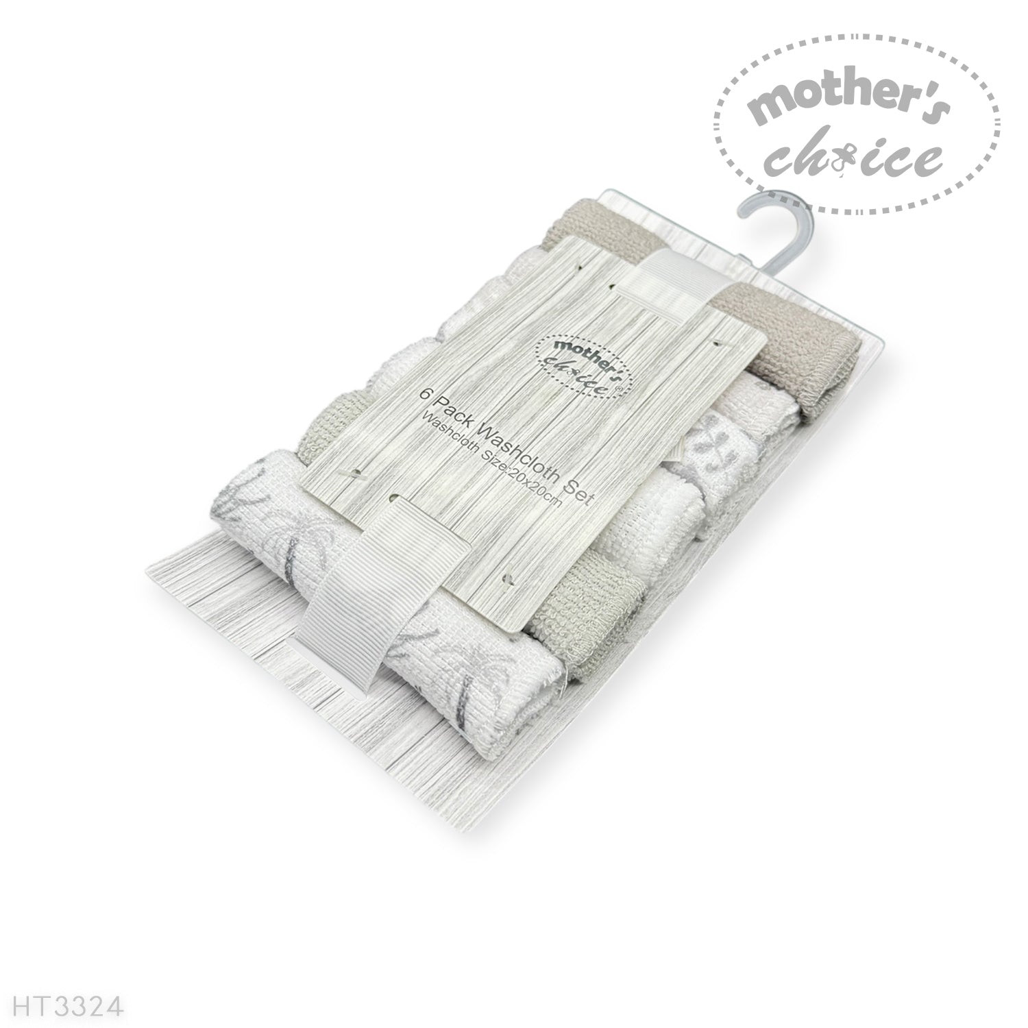 M/C 6 PACK WASHCLOTH SET GREY SAFARI